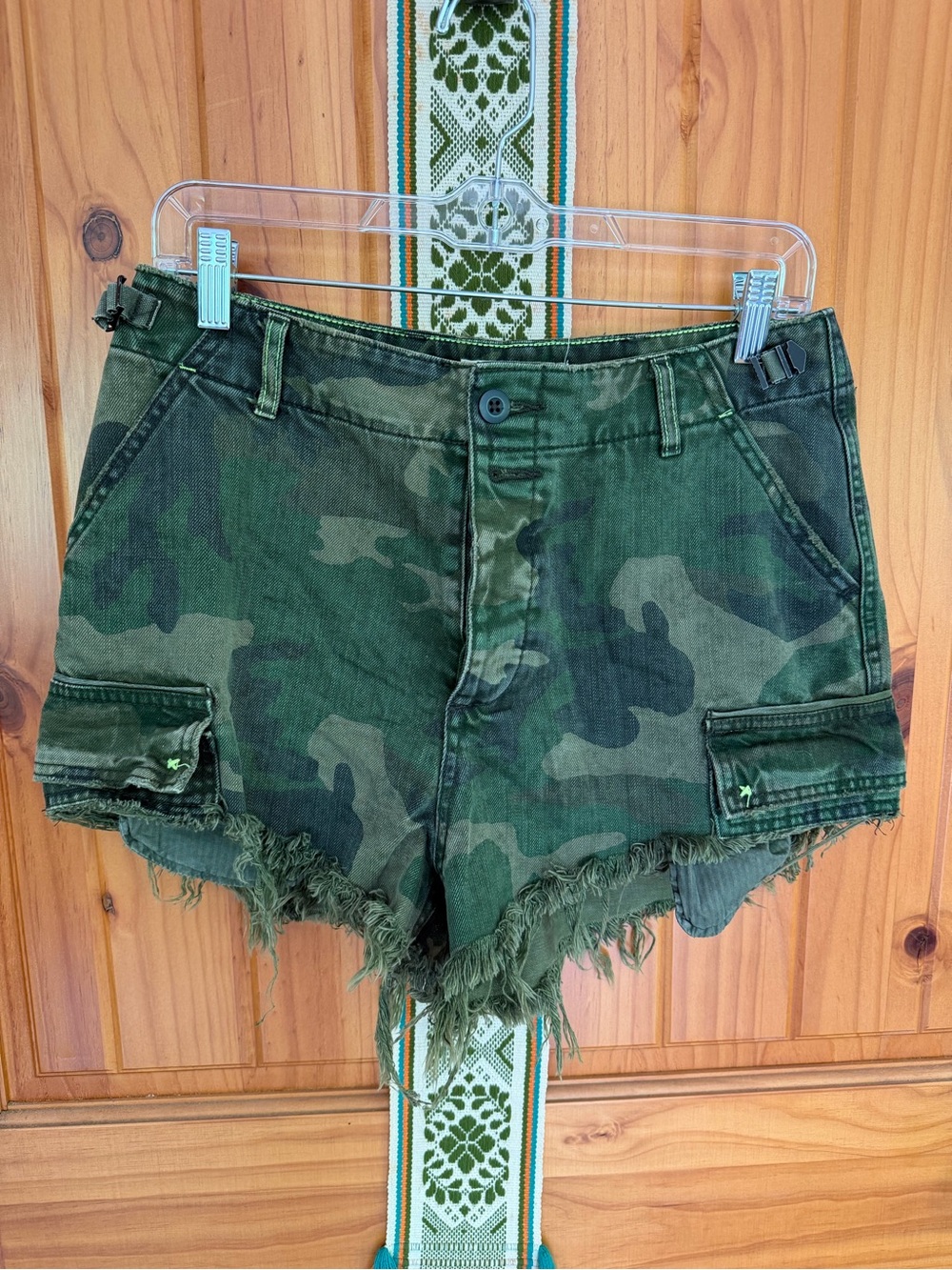 We The Free Camo Green Frayed Cargo Shorts